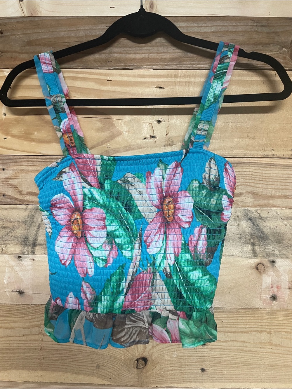 Express size small cropped floral smock tube top with straps